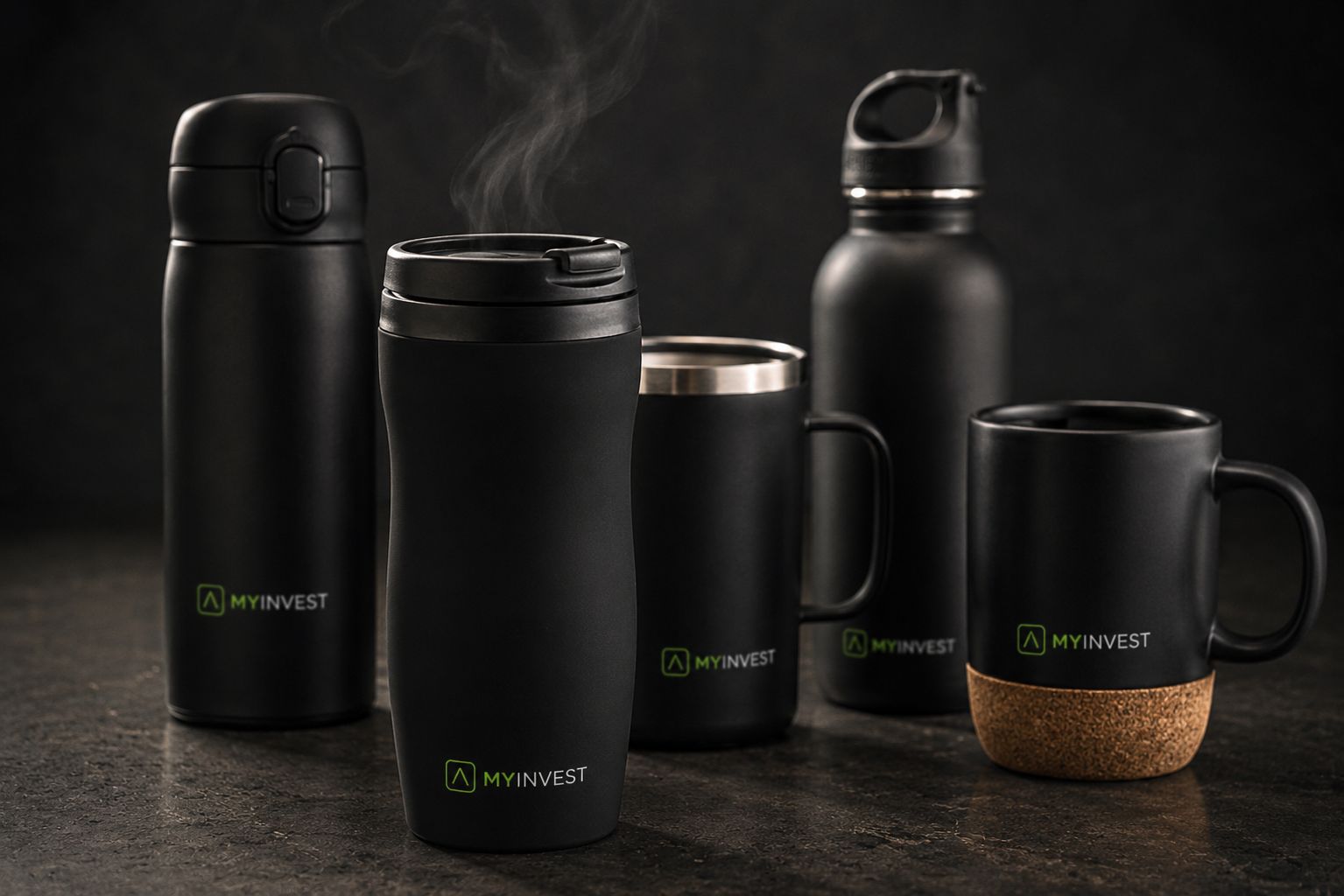 Branded thermo mugs, bottles and ceramic mugs